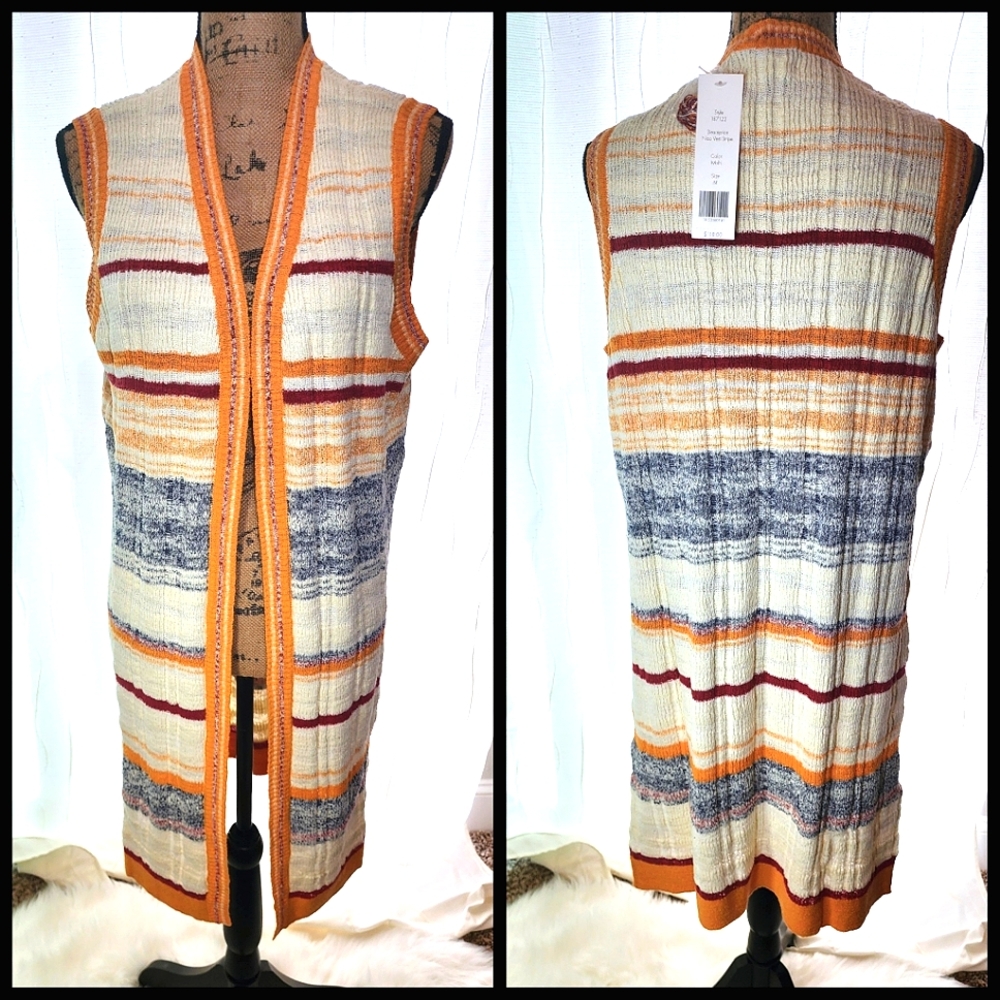 NWT Foxcroft Nico Striped Long Sweater Vest Cardigan M/L